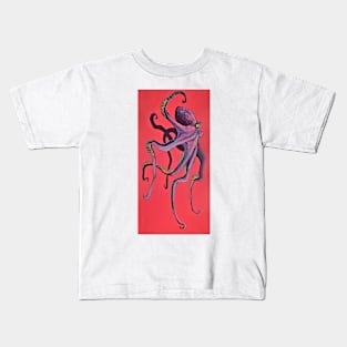 Pink and Purple Octopus (Vertical) Kids T-Shirt